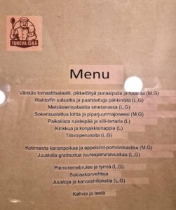 Joensuun viiniseura Munskänkarnan pikkujoulun menu